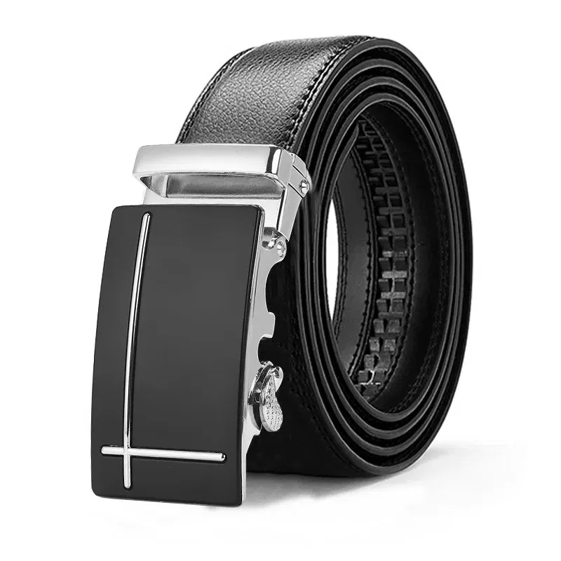 Color: army green, Belt Length: 110cm - Man PU Leather Belt High Quality Men Business Belt Golden Automatic Buckle Waist Buckle Rhinestone Decoration Males Luxury Belt