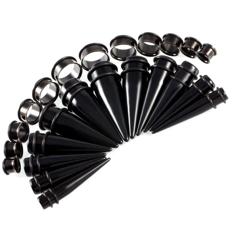 Metal color: ROSE GOLD COLOR - 24pcs/lot Acrylic Septum Stretching Kit Sector Expander Stainless Steel Ear Stretching Kit 10mm to 20mm Ear Plugs and Tunnels