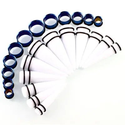 Metal color: ROSE GOLD COLOR - 24pcs/lot Acrylic Septum Stretching Kit Sector Expander Stainless Steel  Ear Stretching Kit 10mm to 20mm Ear Plugs and Tunnels