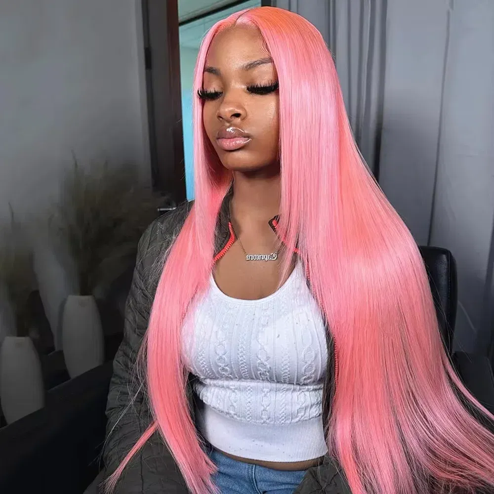 Stretched Length: 18inches, Hair Color: #2, Density: 180%, Ships From: CHINA - Bone Straight 13x6 HD Light Pink Lace Front Wigs 100% Human Hair For Women Brazilian 613 Color 13x4 Lace Frontal Wig Pre Plucked