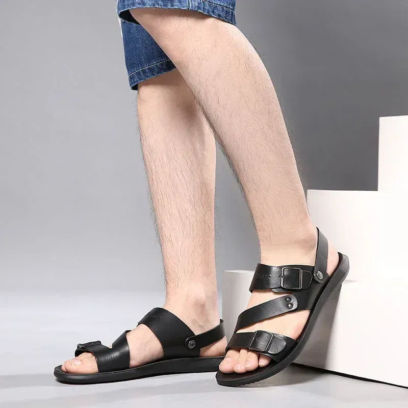 Color: Black, Shoe Size: 0 - Men's Sandals Wholesale Summer Soft soled Anti slip Beach Shoes Men's Large New Casual Beach Outwear Sandals