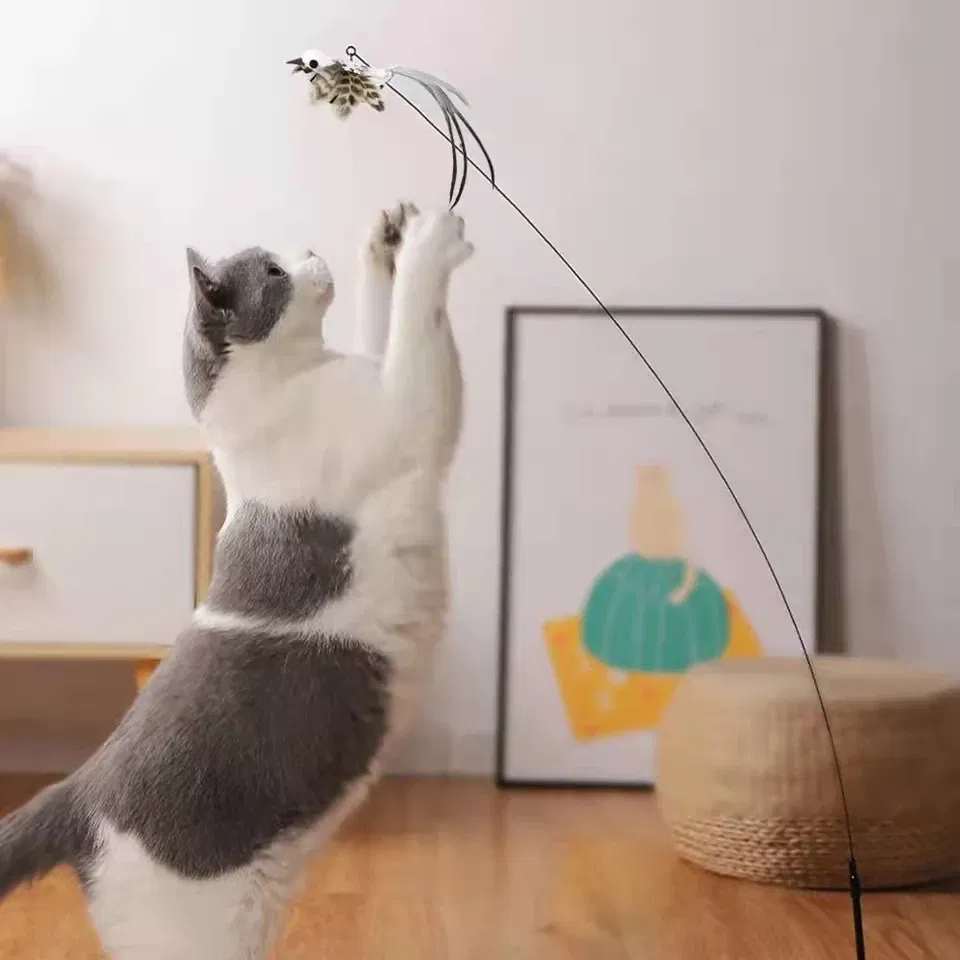 Color: Silver, Ships From: CHINA - Simulation Bird Interactive Funny Cat Stick Toy Furry Feather Bird With Bell Sucker Cat Stick Toy Kitten Playing Pet Accessories