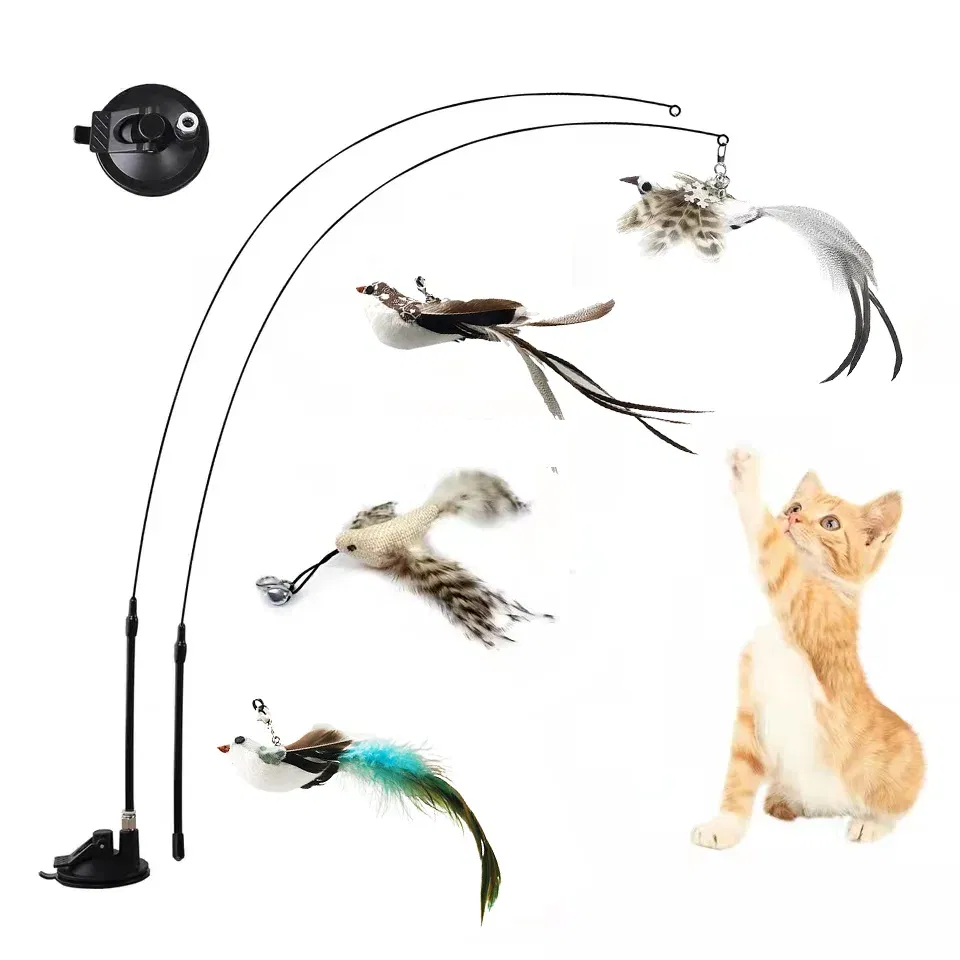 Color: Silver, Ships From: CHINA - Simulation Bird Interactive Funny Cat Stick Toy Furry Feather Bird With Bell Sucker Cat Stick Toy Kitten Playing Pet Accessories