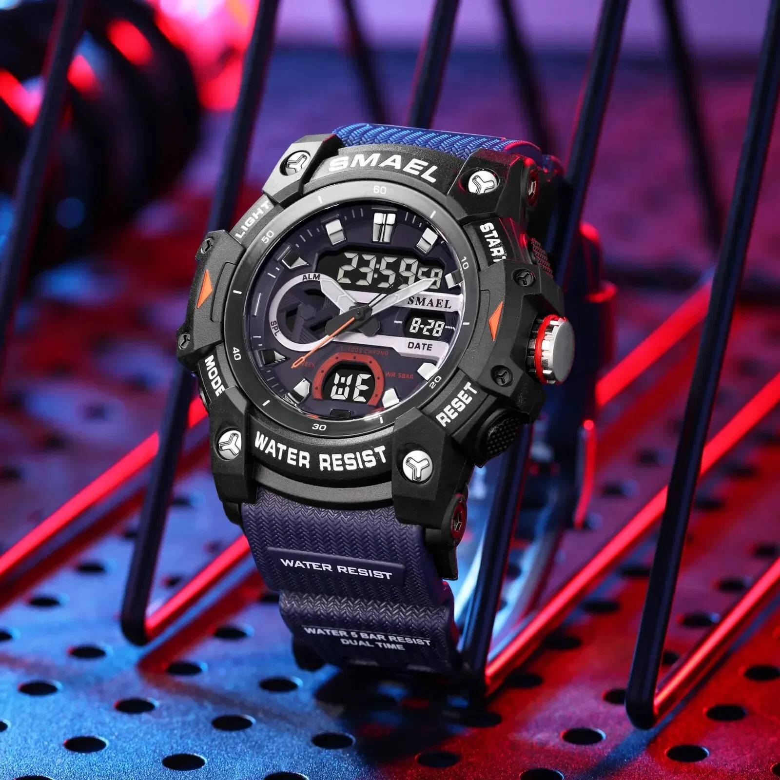 Color: Sky blue - SMAEL Sport Watches Waterproof Digital LED Display Analog Alarm Clock 8086 Young Fashion Quartz Wristwatches