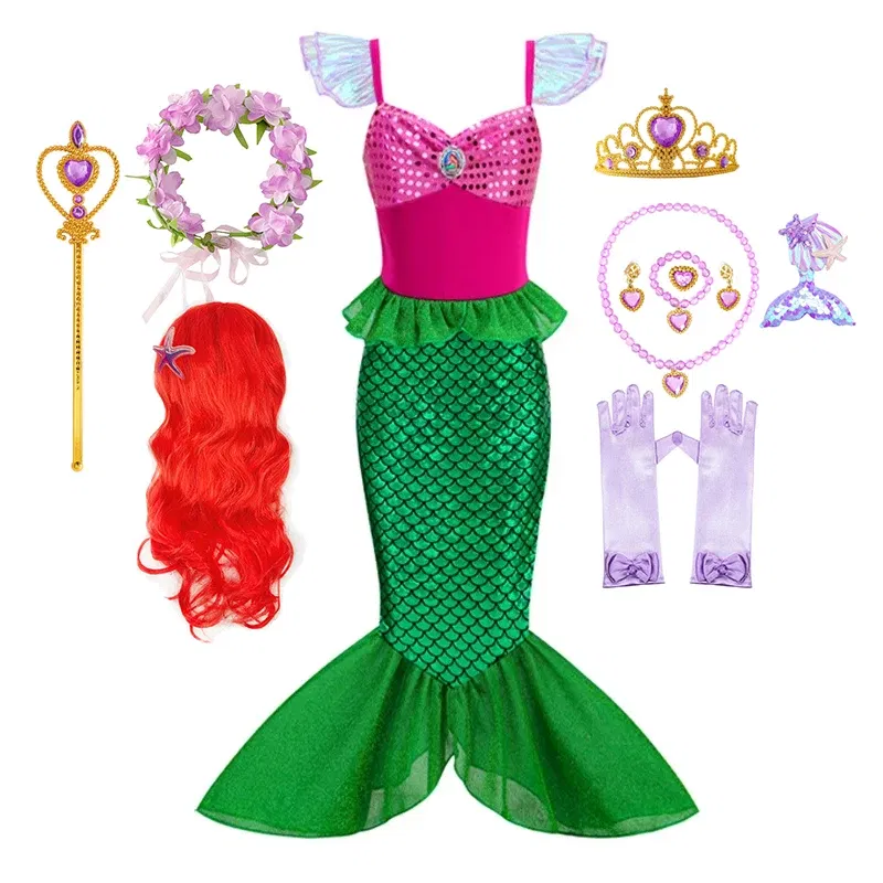 Color: Blue, Kid Size: 2T - Disney Little Mermaid Ariel Costumes for Girls Princess Dress Cosplay Halloween Carnival Kids Birthday Party Dress Up Clothing