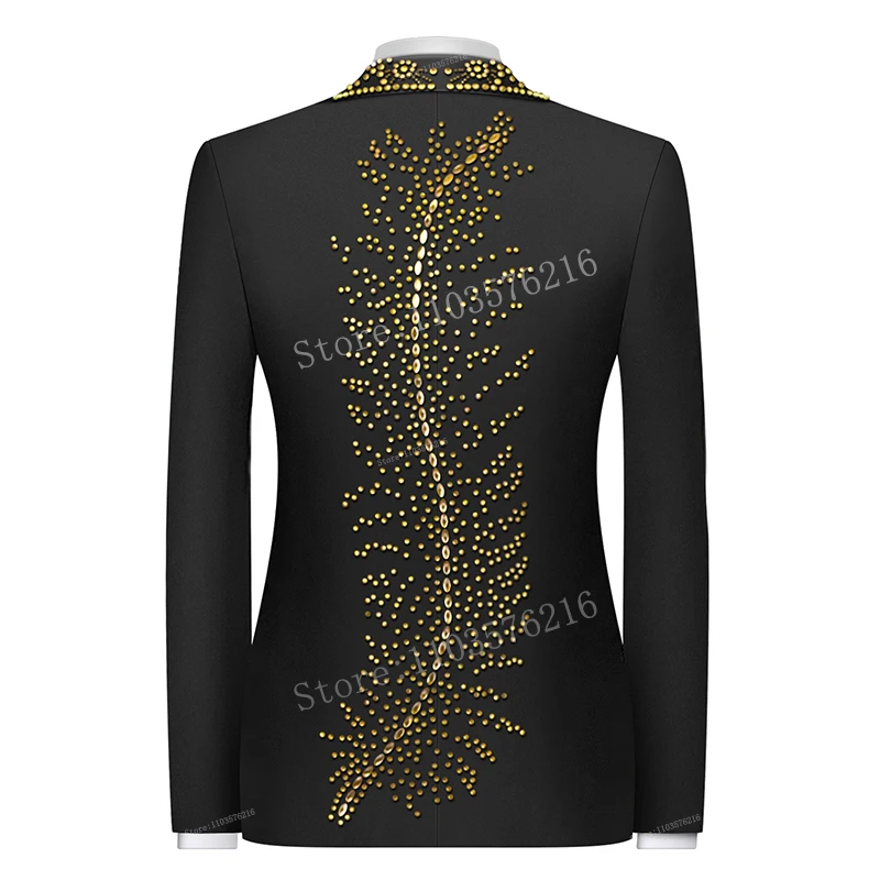 Olibexley Men's Suits 2 Pieces Sets Male Prom Elegante Beaded Crystals One Button Slim Fit For Wedding Prom Business Dinner Prom