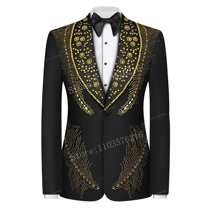 Olibexley Men's Suits 2 Pieces Sets Male Prom Elegante Beaded Crystals One Button Slim Fit For Wedding Prom Business Dinner Prom