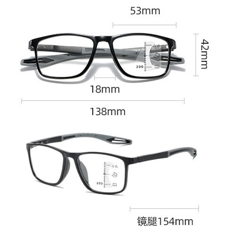 Frame Color: Red, Eye Prescription: +100 - Soft Multifocal Progressive Reading Glasses Anti Blue Light Multifocal Elderly Eyewears Men Women's Large Frame Eyeglasses
