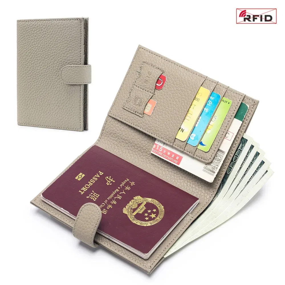 Color: Coffee - Genuine Leather RFID Travel Passport Cover Case Wallet Bag Card Holder Cowhide Coin Purse Document Cover Flight Men Women