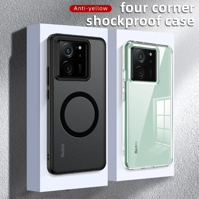 Color: Ivory, Material: CANVAS - Matte & Clear Magnetic Wireless Charging Armor Magsafe Case For Xiaomi 14 13T Mi 13T 14 Mi13T Pro Military Shockproof Back Cover