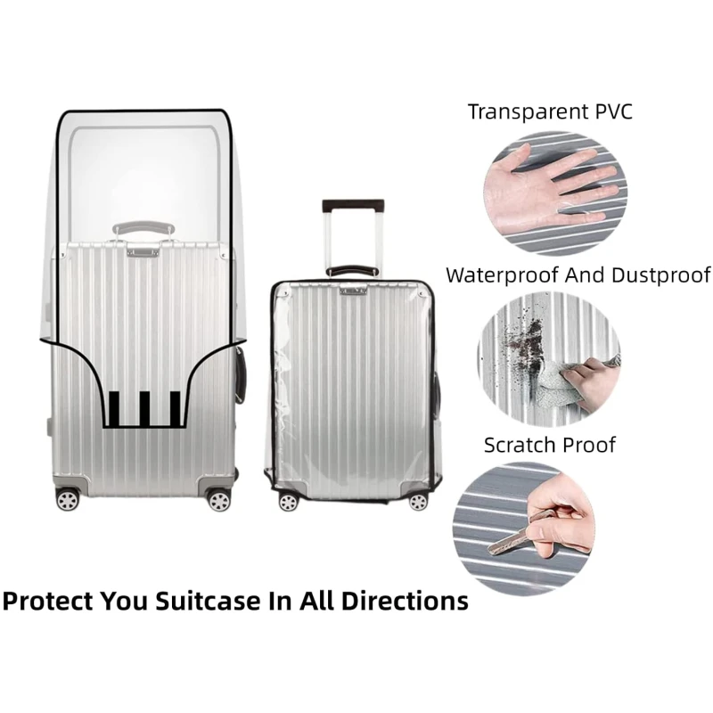 Color: Blue - New 20-30inch Luggage Cover Transparent Protector Waterproof Thickened Suitcase Cover PVC Rolling Cover for Traveling Suitcase