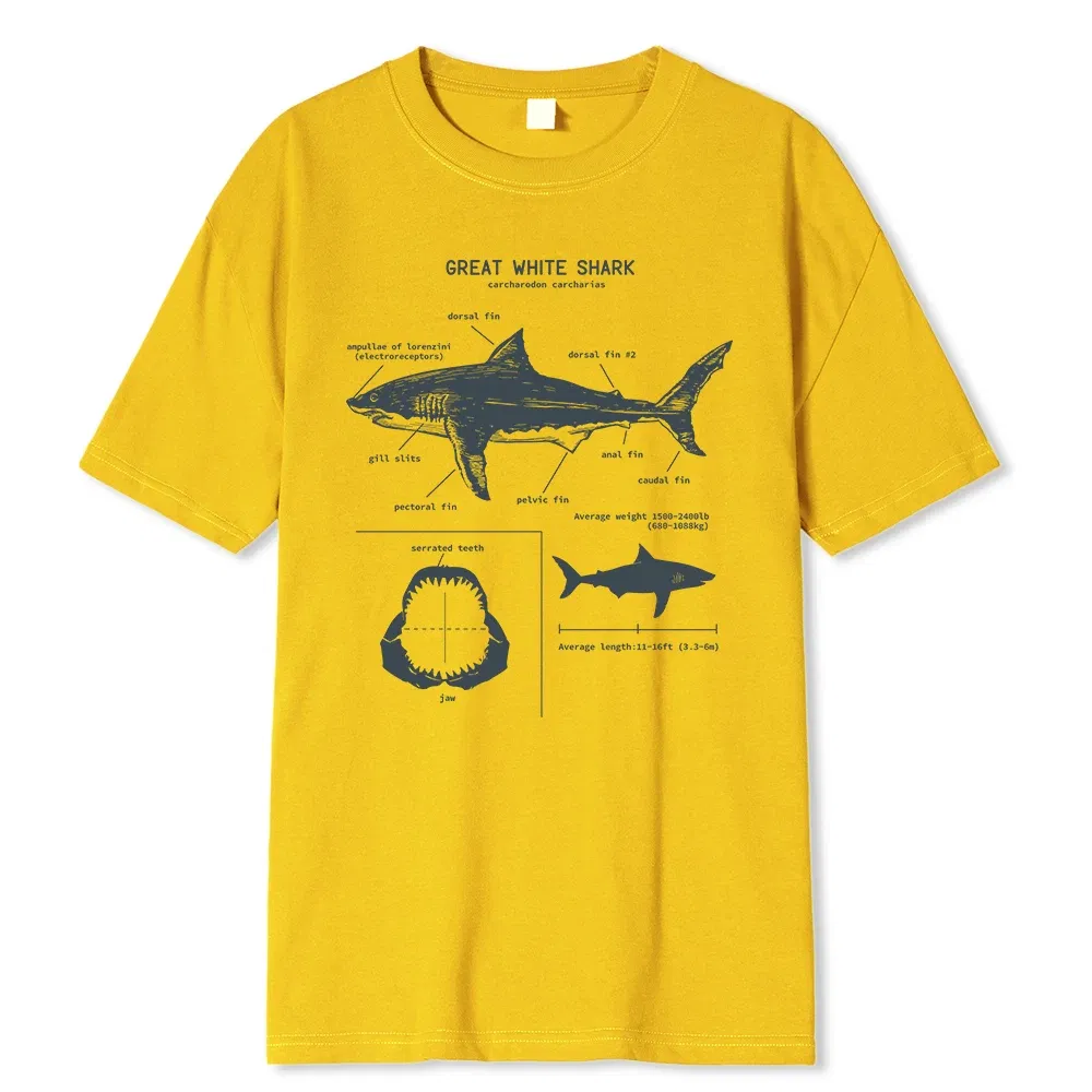 Color: GRAY, Size: XL - Great White Shark Anatomy T-Shirt New Summer Men Street Short Sleeve Hip Hop Punk Style Boy Casual Tops Fashion White Tees