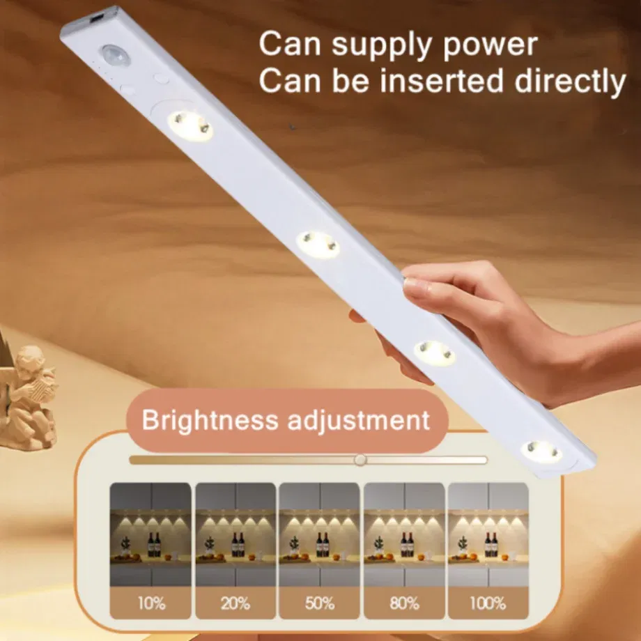Color: Light Grey, Ships From: CHINA, Emitting Color: light yellow - LED Night Light Kitchen Under Cabinet Light 17/30/60cm Rechargeable PIR Motion Sensor Closet Wardrobe Lamp Aluminum Night Light