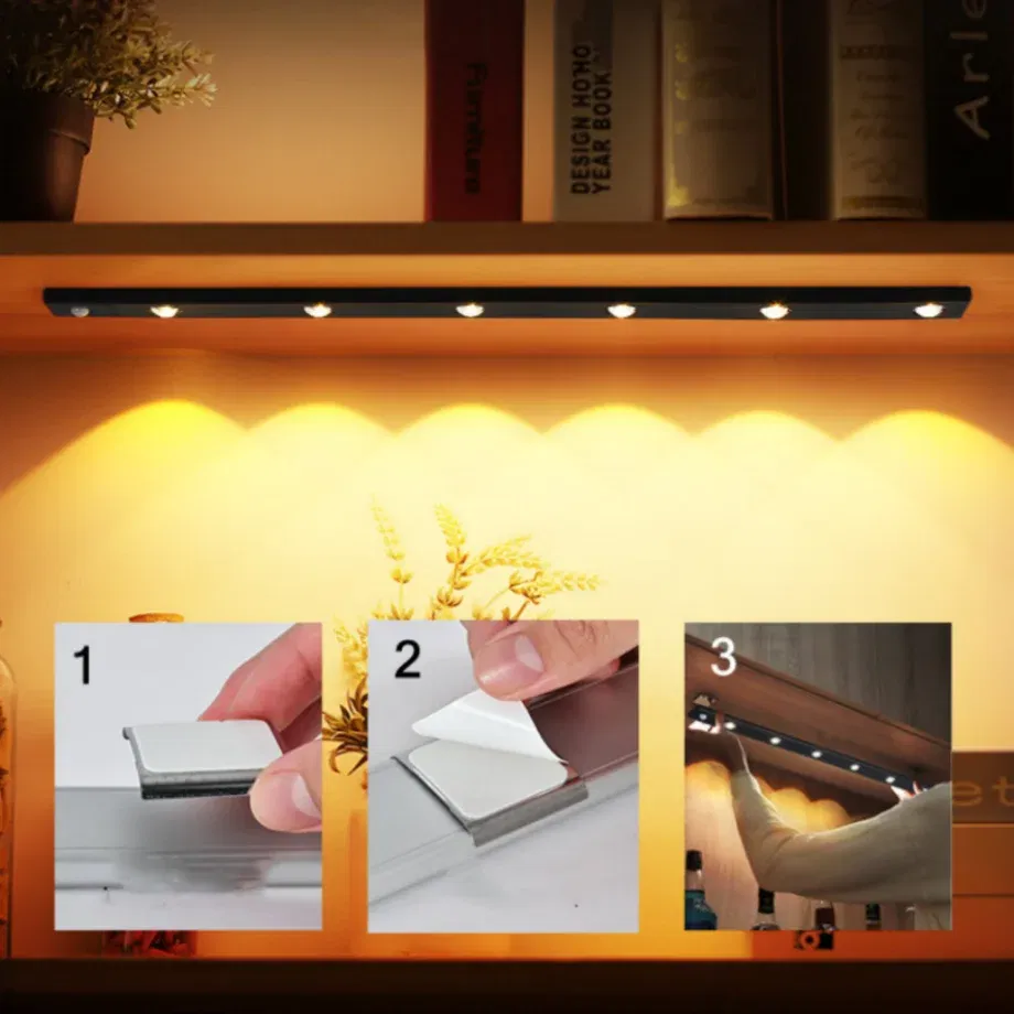 Color: Light Grey, Ships From: CHINA, Emitting Color: light yellow - LED Night Light Kitchen Under Cabinet Light 17/30/60cm Rechargeable PIR Motion Sensor Closet Wardrobe Lamp Aluminum Night Light