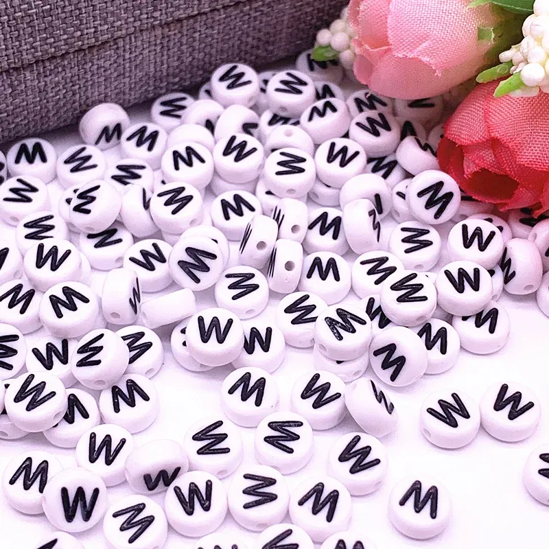 Color: Brown - 100pcs/lot 7x4mm 26 Letter Beads Round Shape Beads Alphabet Letter Charms for Make Jewelry Accessories