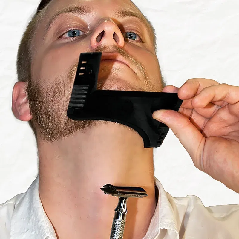 Color: GRAY - Fashion Beard Styling Template Comb New Barber Tool Mustache Symmetry Trimming Styling Stencil 3 Colors Optional Styling comb
