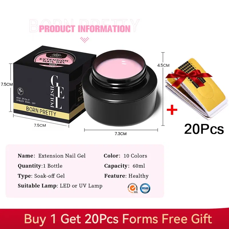 Color: Pink Bronze - BORN PRETTY 60/30ml Hard Jelly Extension Nail Gel Polish French Nails Nude Pink White Clear Fibre Glass Gum For Manicure Extend