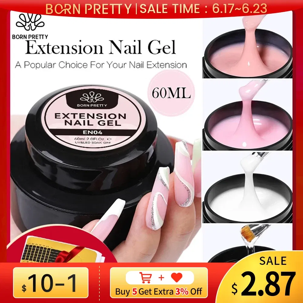 Color: Pink Bronze - BORN PRETTY 60/30ml Hard Jelly Extension Nail Gel Polish French Nails Nude Pink White Clear Fibre Glass Gum For Manicure Extend