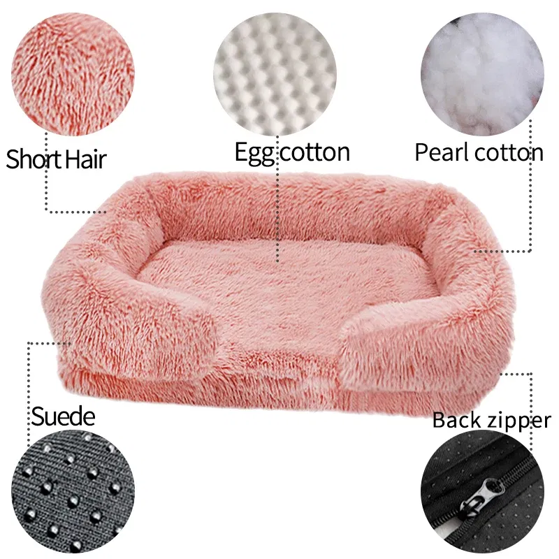 Color: Silver, Size: L - New Large Dog Bed Dog Plush Pet Bed Winter Thickened Pad Dog Sleeping Bed Sofa Removable Pad Dog Small Large Dog square kennel