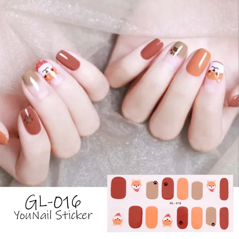 Color: Greyish Brown - 16 Tips/Sheet Patterned Nails With Creative Nail Polish Nail Art Stickers 2020 Temporary Tattoos Kids Full Cover Nail Stickers