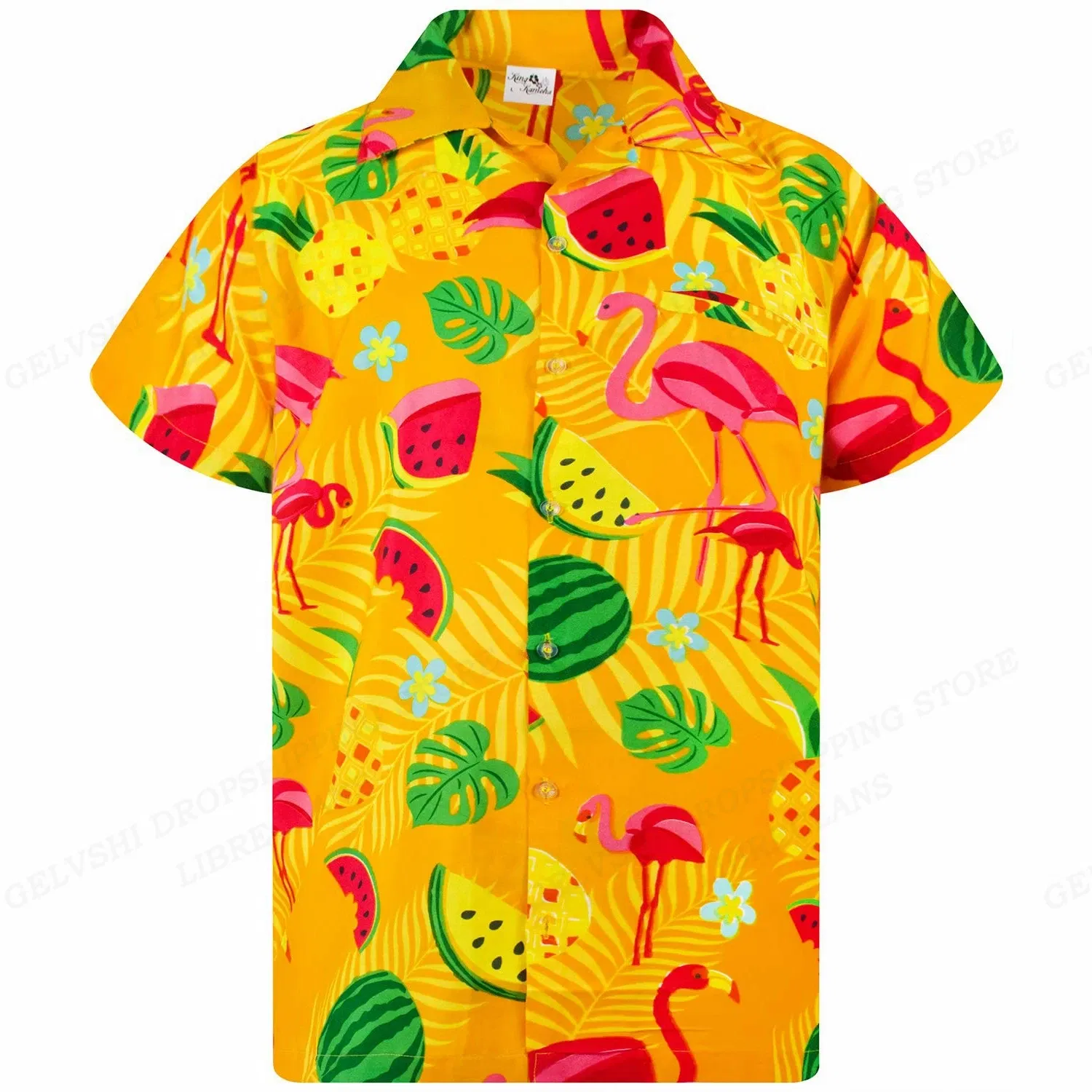 Color: Brown, Size: L - Flamingo Hawaiian Shirts Beach Summer Men's Shirt Tropic Leaf 3D Print Shirts Men Women Fashion Blouse Short Sleeve Vocation