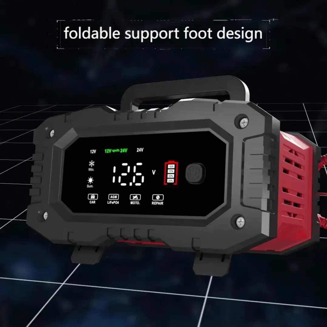 Color: Red - FOXSUR 20A/10A Car Motorcycle Battery Charger 12V/24V Smart Charger Lithium AGM GEL Lead-Acid LiFePO4 Battery Chargers