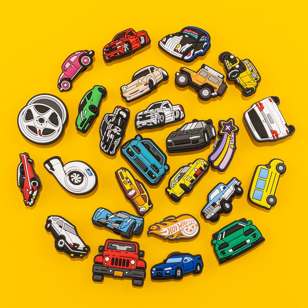 Color: MAROON - 1pcs Clog Charms Cars Cool Roadster SUV PVC Clips Accessories Mini Classic Car Shoe Charms Turbine Clog Pin Kids Gift