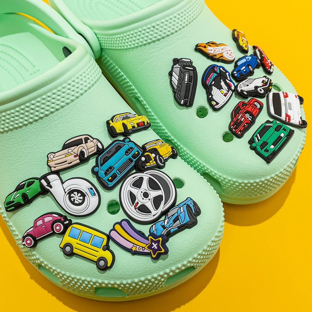 Color: MAROON - 1pcs Clog Charms Cars Cool Roadster SUV PVC Clips Accessories Mini Classic Car Shoe Charms Turbine Clog Pin Kids Gift