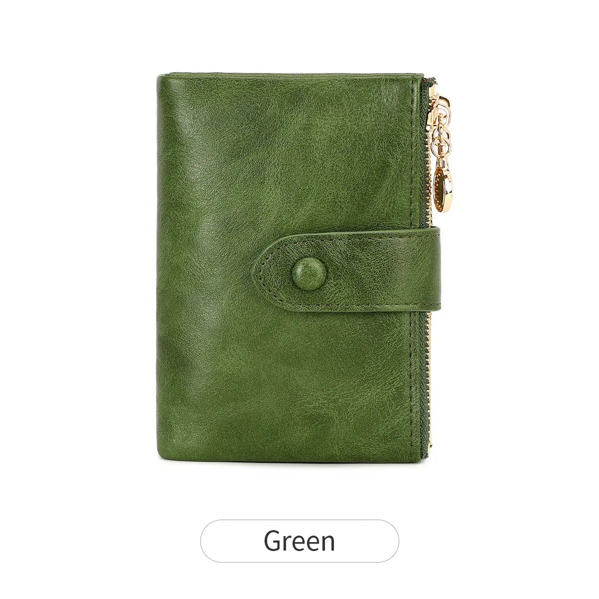 Color: green - Minimalist Women's Wallet Short Three Layer Large Capacity Double Zipper Card Holder ID Card Credit Bank Card Holder Money Bag