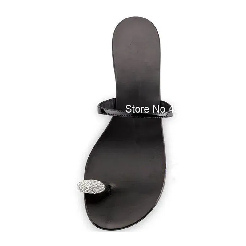 Summer Flat Flip Flops With Rhinestones Patent Leather Clip Toe Women Sandals Bling Crystal Plus Size 42 Beach Girls Shoes Women