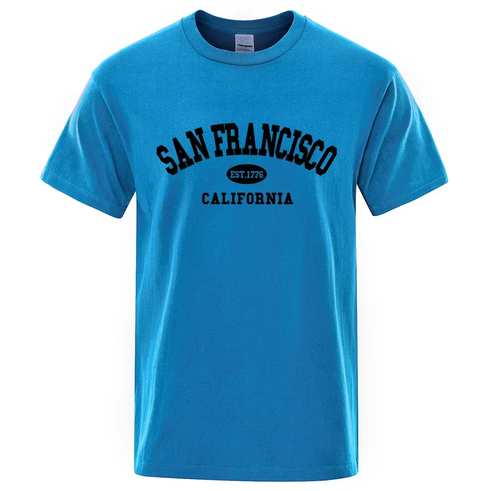 Color: black, Size: M - Sanfrancisco Est.1776 California Letter T-Shirts Men Fashion Oversized Tops Summer Tshirt Loose Designer Luxury Tee Clothing