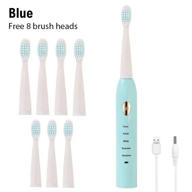 Color: black - Electric Toothbrush 5-gear Mode USB Charging 4 colors IPX7 Waterproof Ultrasonic Rechargeable Soft Hair Toothbrush Adult Classic