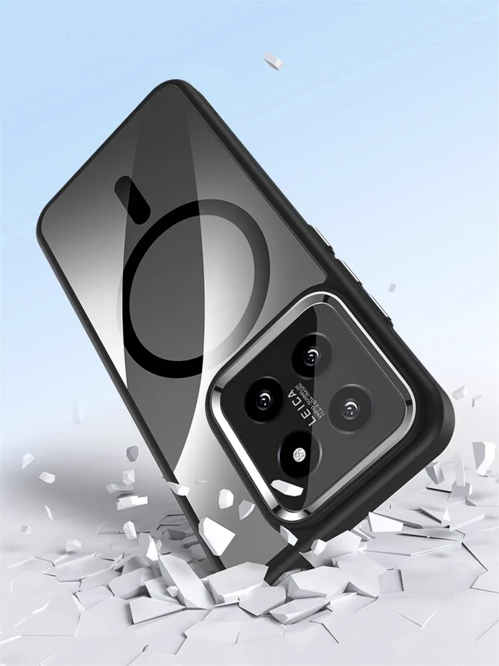 Color: Black, Material: Aluminum - Luxury HD Transparent Shockproof Bumper Case For Xiaomi Mi 14 Pro Ultra For Magsafe Magnetic Wireless Charge Back Cover Shell