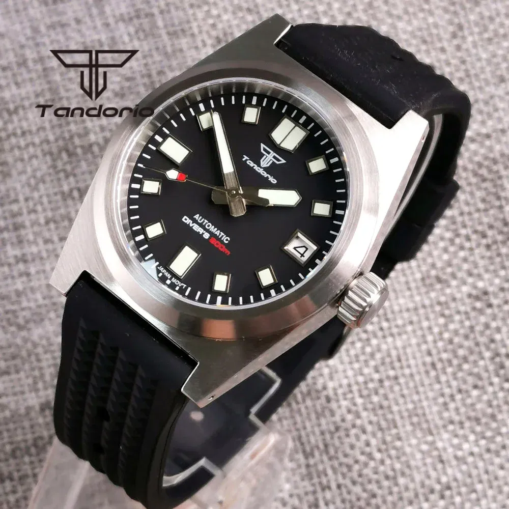 Color: WHITE - Tandorio Black/Blue/Green Sunburst Dial NH35A 38mm Automatic Men's Watch 200M Brushed Case AR Sapphire Crystal Rubber Strap