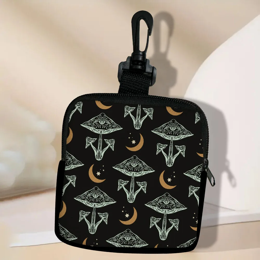 Color: Orange - Mushroom-Seamless-Pattern Portable Women Coin Bag Money Purse Id Card Holder Wallet Case Zipper Key Storage Pouch Key Bag 5.23