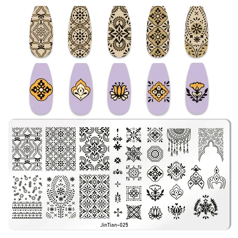 Color: Green - 1PC Nail Art Stamp Plate Geometric Line DIY Stamping Image Plate 6*12CM Nail Stamping Plate Stainless Steel Plate Stencil JTY150