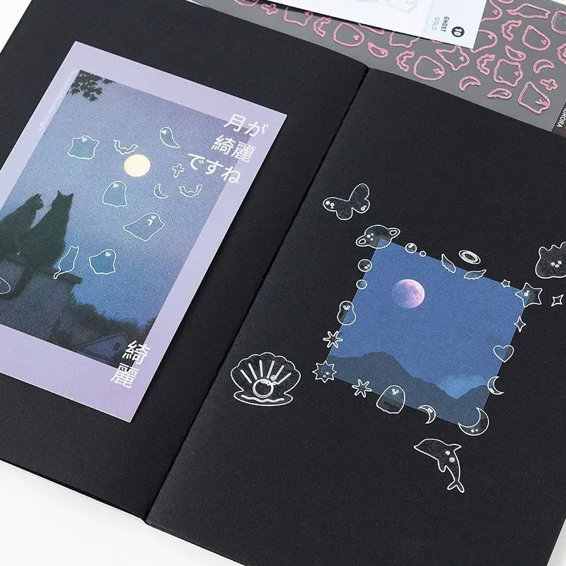Color: black - 1 Sheet Transparent Flash Laser Line Stickers Decorative Stationery DIY Scrapbooking Material Pvc Stickers Cute Album Stick