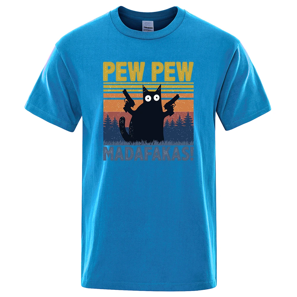 Color: Beige, Size: XXXL - Pew Pew Madafakas Tshirt Men Short Sleeve Novelty Funny Cat T Shirt Cotton Oversize Tops Shirts Tee T-Shirt Crew Neck Streetwear