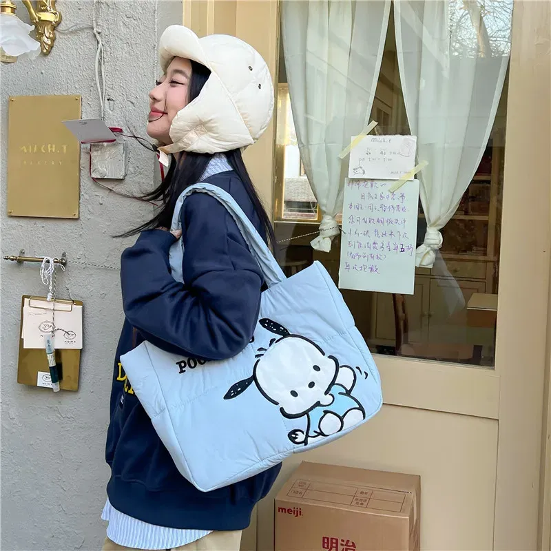 Color: Sky blue - My Melody Pochacco Kawaii Sanrio Kuromi Anime Women Handbag Tote Shoulder Bag Cute Cartoon Girl High-capacity Commuter Package