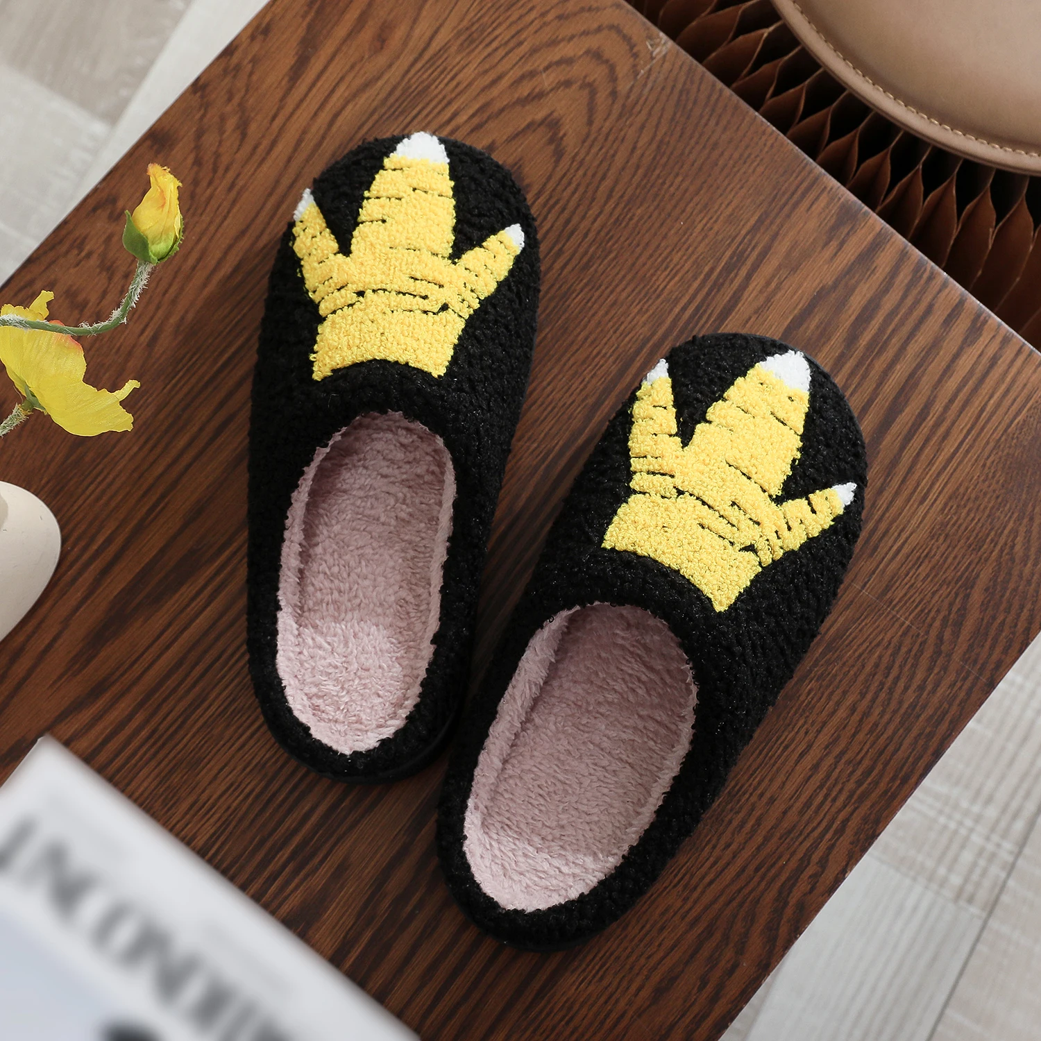 Color: black, Shoe Size: 42 - Winter stuffed Shoes Funny Chicken Claw stuffed Shoes Thick stuffed Thick Bottom Lightweight Fur Slippers