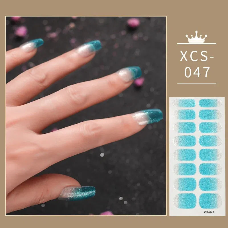 Color: Palegoldenrod - 1pc Nail Art Sticker Laser Shiny Sequins Polish Wraps Double Ended Adhesive Strips Fashion Stickers Manicure Decor