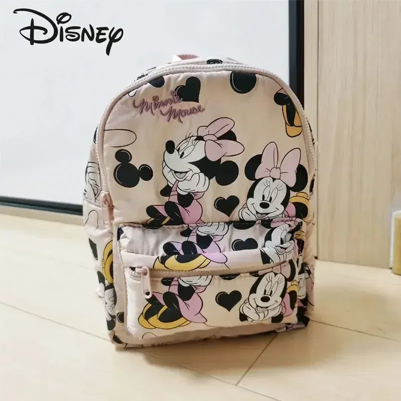 Color: Lavender - Disney New Mickey Cartoon Fashion Backpack Women's Minnie Canvas School Bag Boys and Girls Fashion Large Capacity Backpack