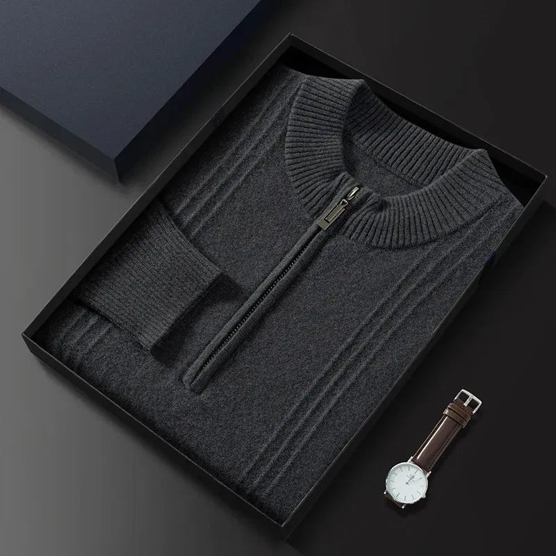 Color: GRAY, Size: M - Men's Sweater Pullover Autumn Winter Sweater Warm Clothing 100% Cashmere Business Long Sleeve Classic Quality Mock Neck Knit Top