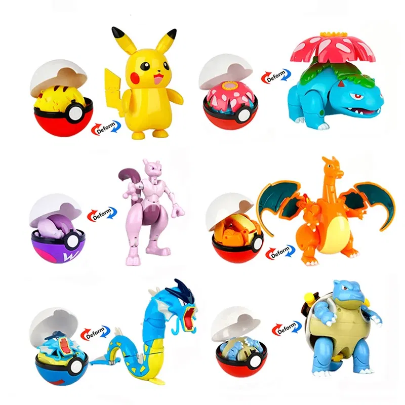 Color: Multicolor - High Quality Pokemon Ball Deformation Toy Pikachu Mewtwo Gyarados Pocket Monster Pokeball Pokemon Action Figure Children Toy Gif