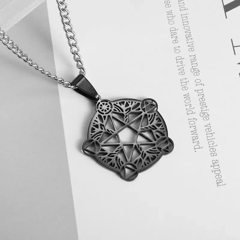 Metal Color: Pure Gold Color - Stainless Steel Silver Color Pattern Witch Knot Pendant Necklace Celtic Knot Lucky Jewelry Gift for Friends Family