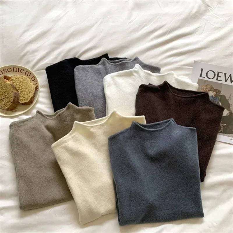 Color: Pink, Size: One Size - 2025 Women Turtleneck Knitted Pullovers Solid Sweater Harajuku Korean Soft Warm Knitwear Autumn Winter Fashion Slim Jumpers Tops
