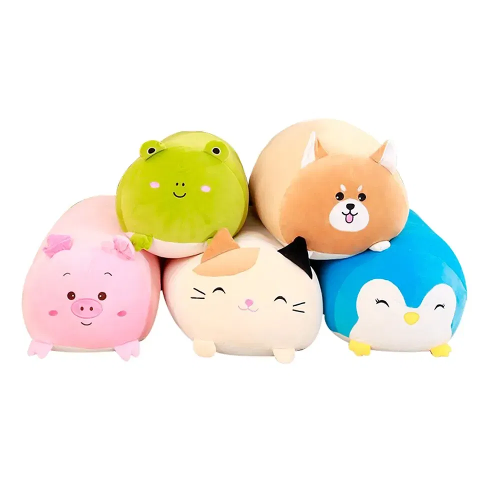Height: 0-10cm, Color: Green - Hot Sale Soft Animal Pillow 28/60cm Cute Cat Pig Dog Frog Plush Toy Stuffed Lovely Kids Birthyday Gift