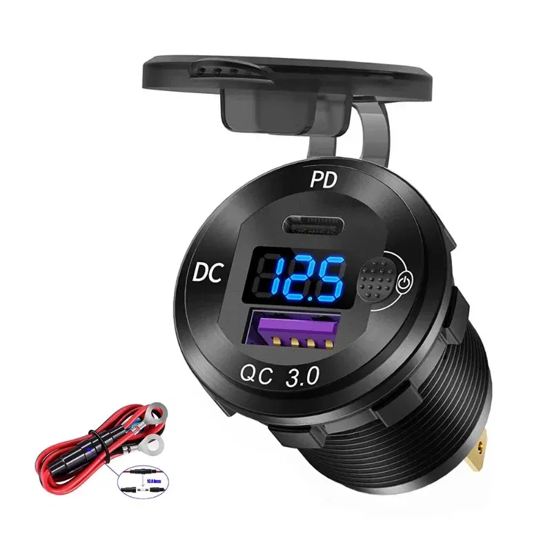 Color Name: Red - 83W USB C Car Charger Socket 12/24V Outlet Laptop Fast Charging 65W PD3.0 & QC3.0 with Digital Display for Car RV ATV Motorcycle