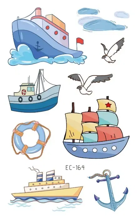 Color: SKY BLUE - 1Sheets Vehicle Temporary Tattoo Small Cars Helicopter Train Steamship Hot Air Balloon Kid Waterproof Fake Tattoo Sticker