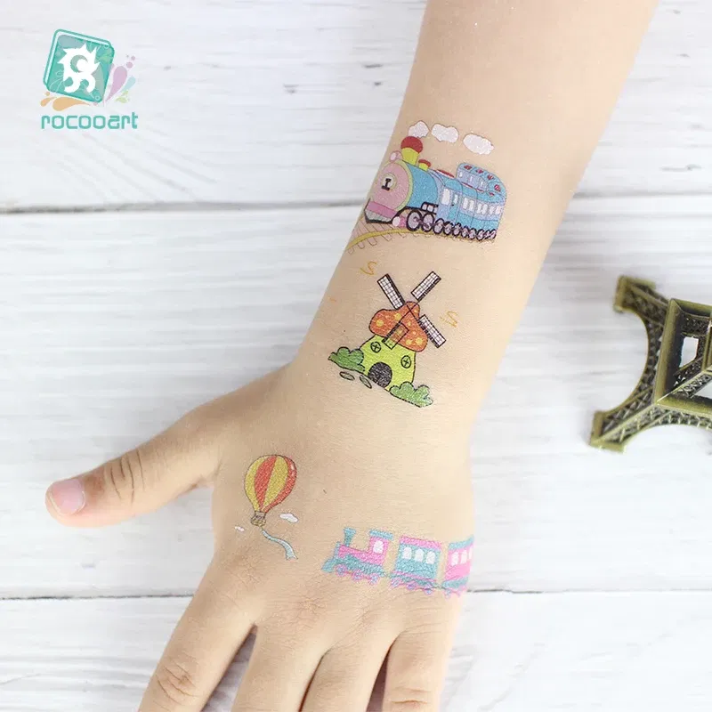 Color: SKY BLUE - 1Sheets Vehicle Temporary Tattoo Small Cars Helicopter Train Steamship Hot Air Balloon Kid Waterproof Fake Tattoo Sticker